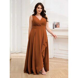 Pomuyoo Milani Orange High Low Sleeveless V-Neck Chiffon Bridesmaid Dress Size 4